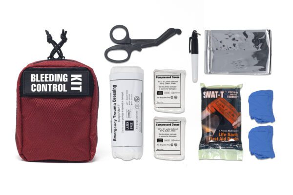 Contents of a Standard Bleeding Control Kit with SWAT-T laid out individually